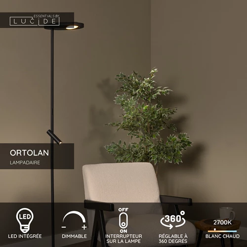 Lucide ORTOLAN - Lampadaire - LED Dim. - CCT - 2700K/4000K - Noir | Essential - USP